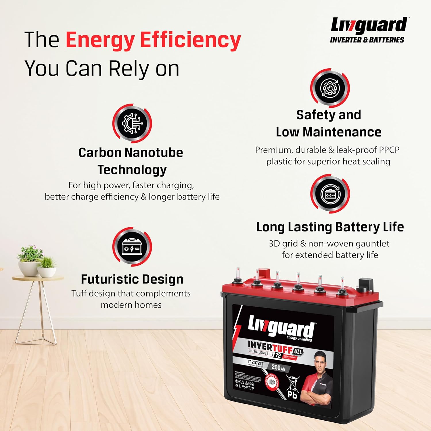 Livguard Invertuff IT 2072TT | 200 Ah Tall Tubular Inverter Battery for Home for with fast charging
