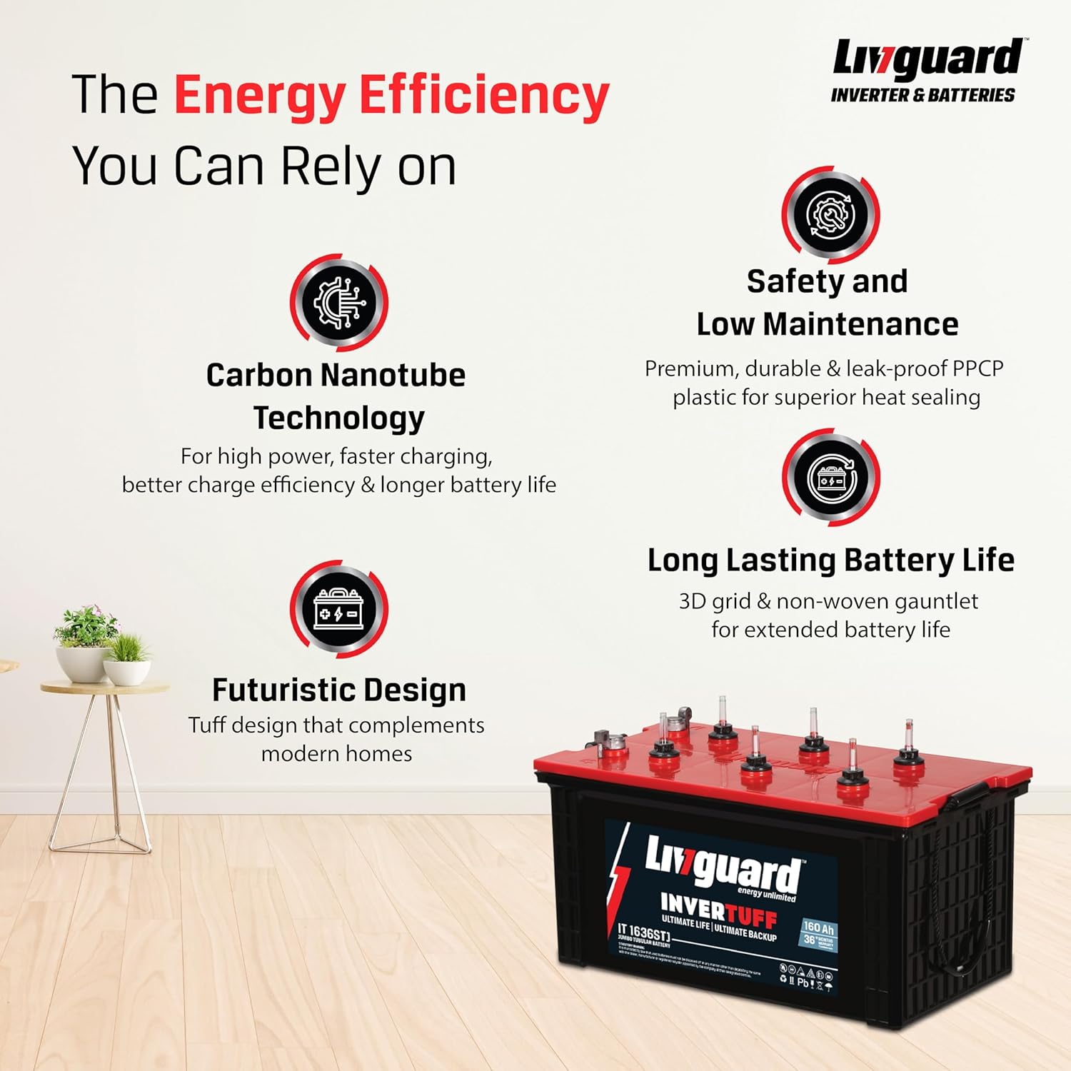 Livguard IT 1636STJ |Short Tubular Jumbo Inverter Battery |160 Ah |36 Months Warranty